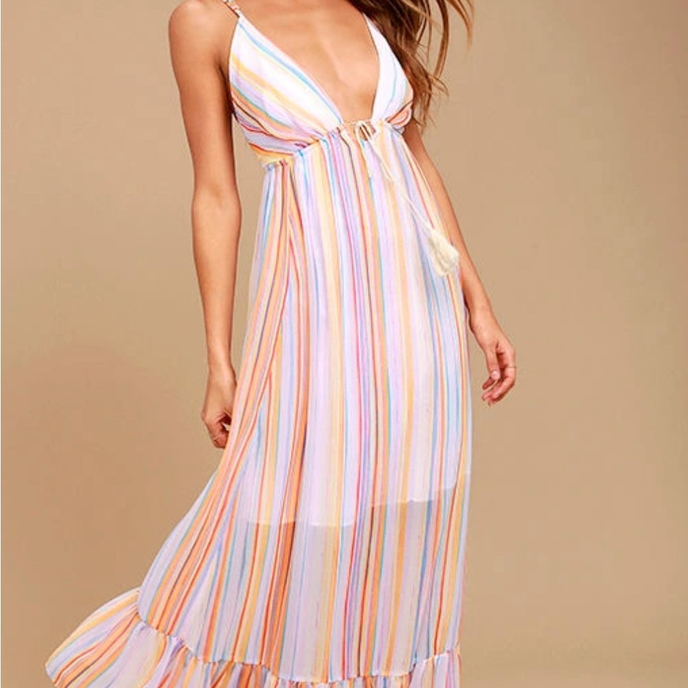 Free People Pastel Striped Backless Maxi Dress
